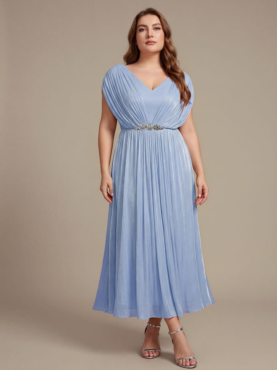 Flowing Ribbons Sea-island filament fabircs Batwing Sleeve Dress #color_Dusty Blue