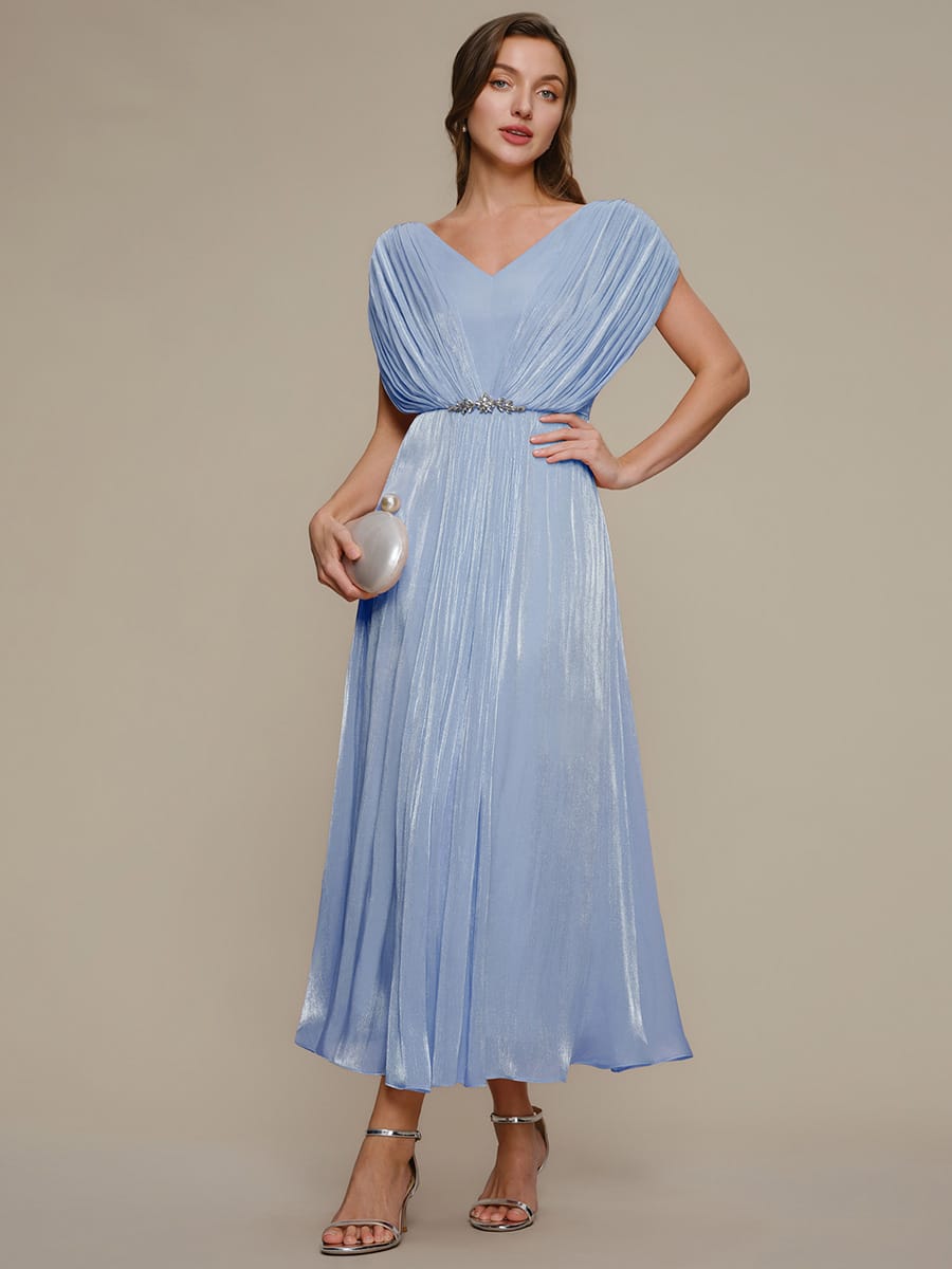 Flowing Ribbons Sea-island filament fabircs Batwing Sleeve Dress #color_Dusty Blue