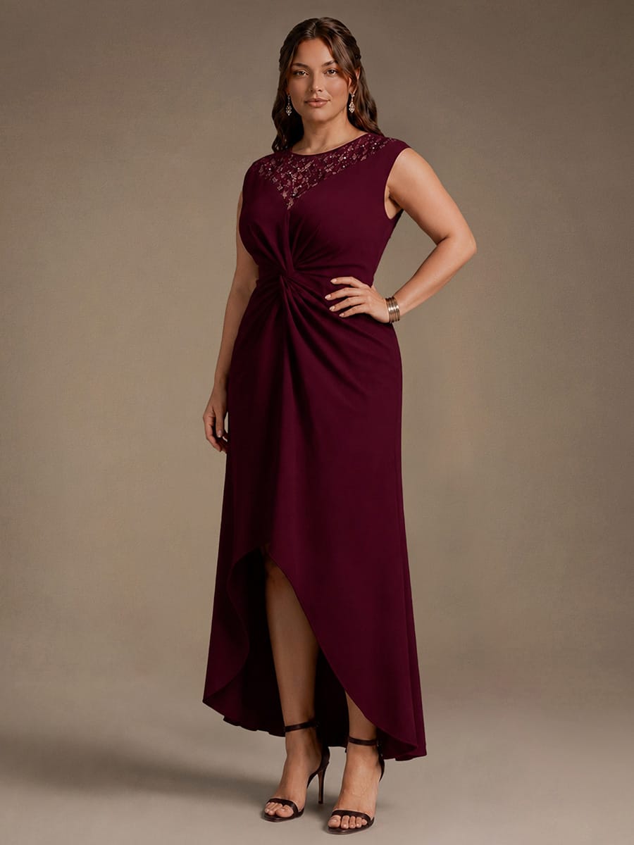 Sequin Crepe Cap Sleeve Dress #color_Burgundy