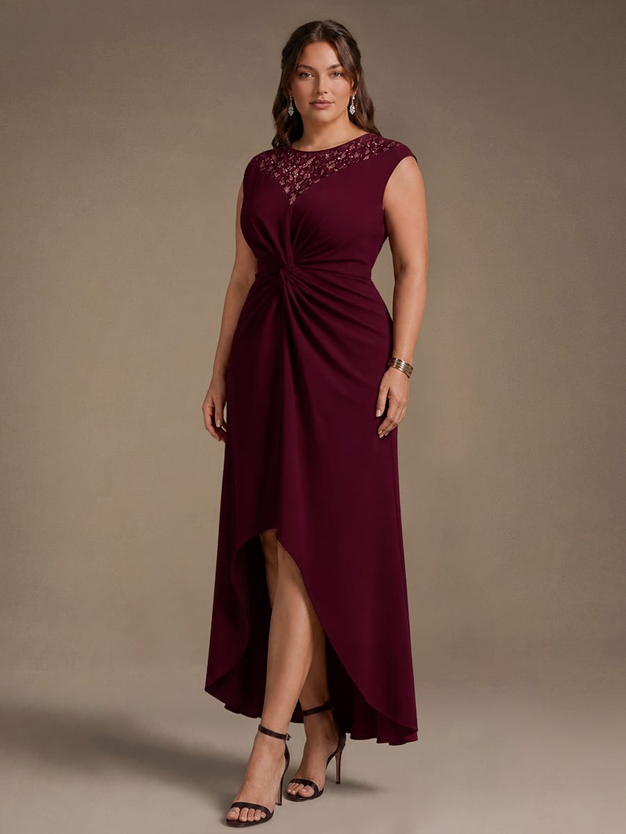 Sequin Crepe Cap Sleeve Dress #color_Burgundy