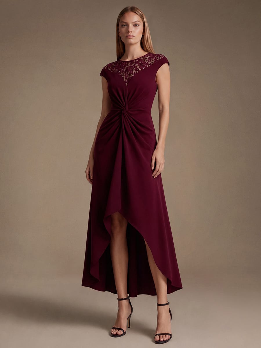 Sequin Crepe Cap Sleeve Dress #color_Burgundy