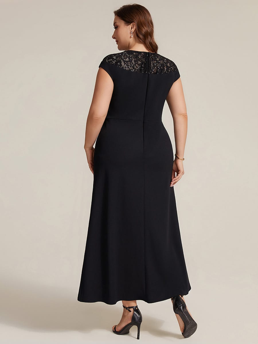 Sequin Crepe Cap Sleeve Dress #color_Black