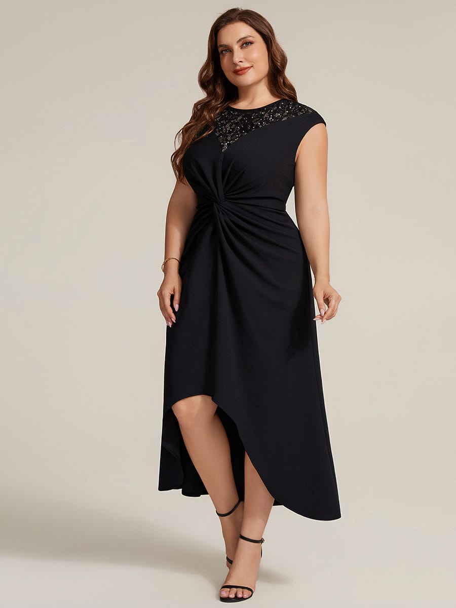 Sequin Crepe Cap Sleeve Dress #color_Black