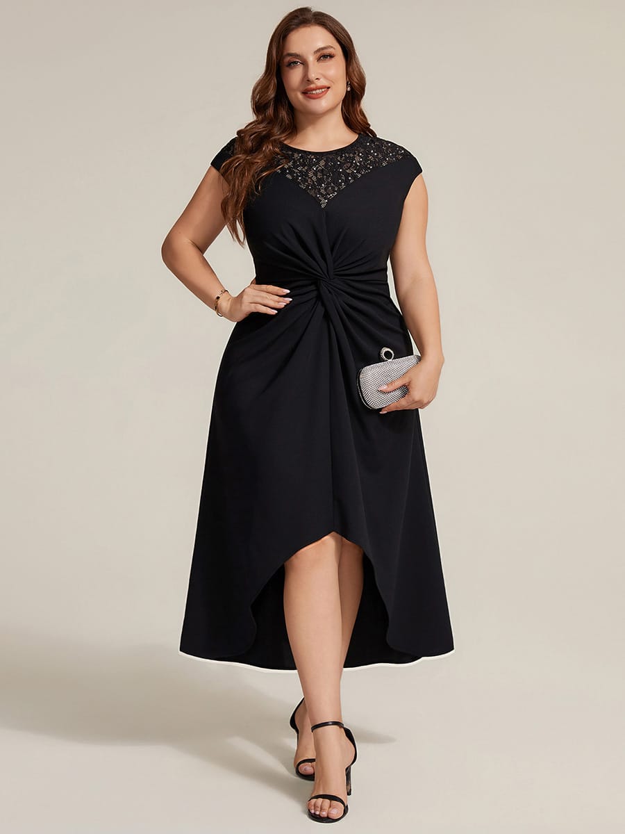 Sequin Crepe Cap Sleeve Dress #color_Black