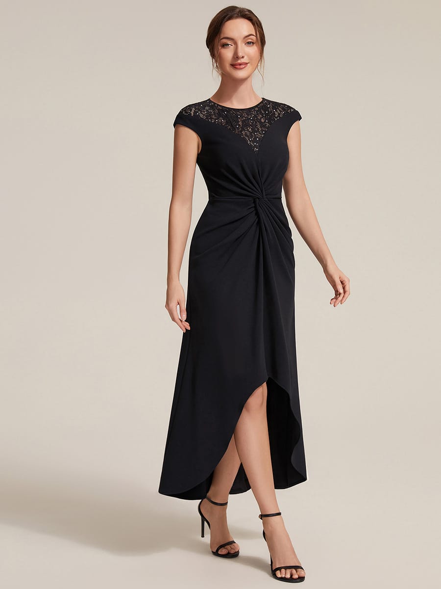 Sequin Crepe Cap Sleeve Dress #color_Black
