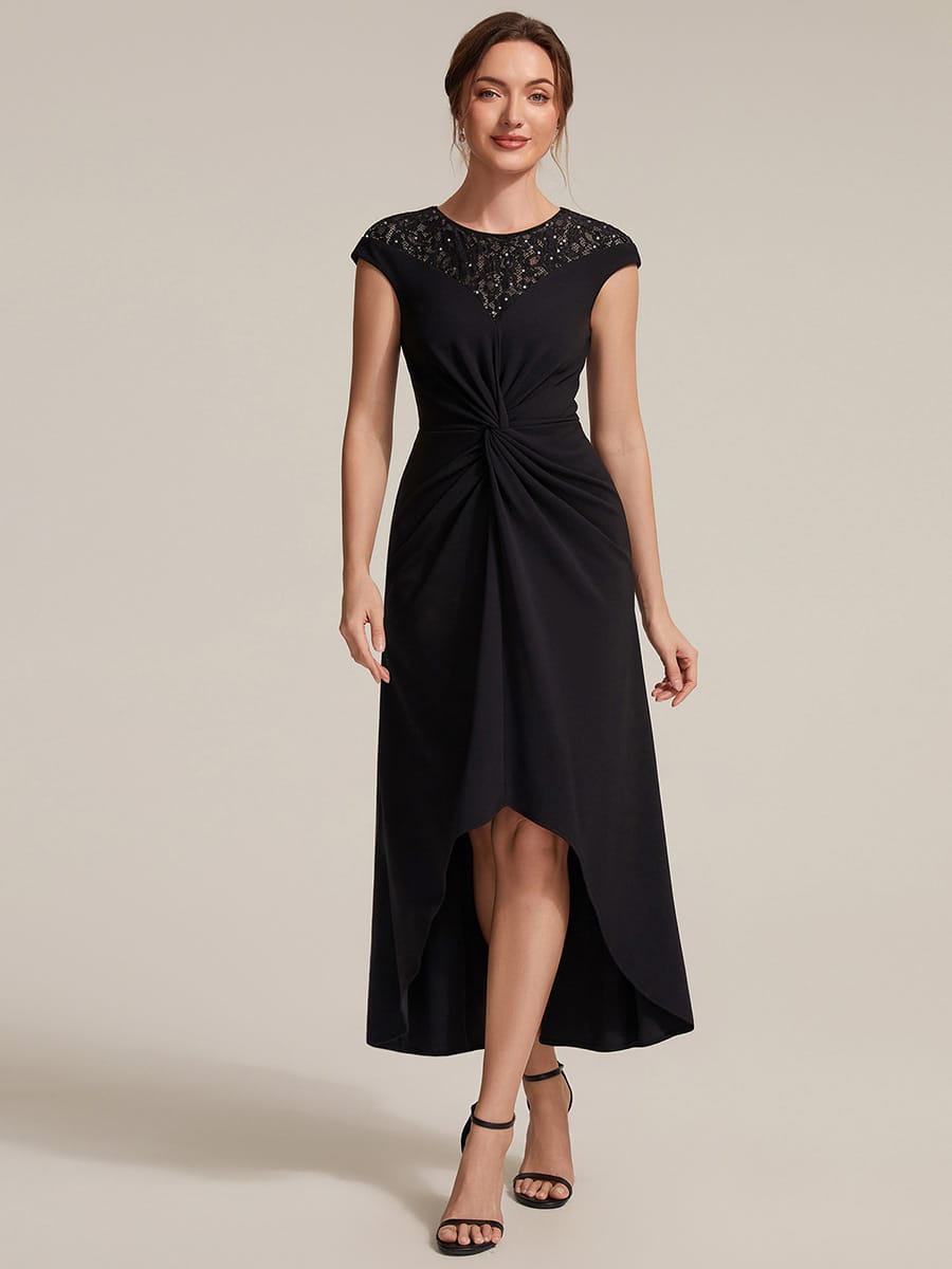 Sequin Crepe Cap Sleeve Dress #color_Black