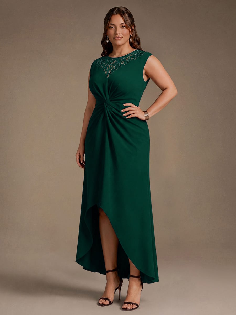 Sequin Crepe Cap Sleeve Dress #color_Dark Green