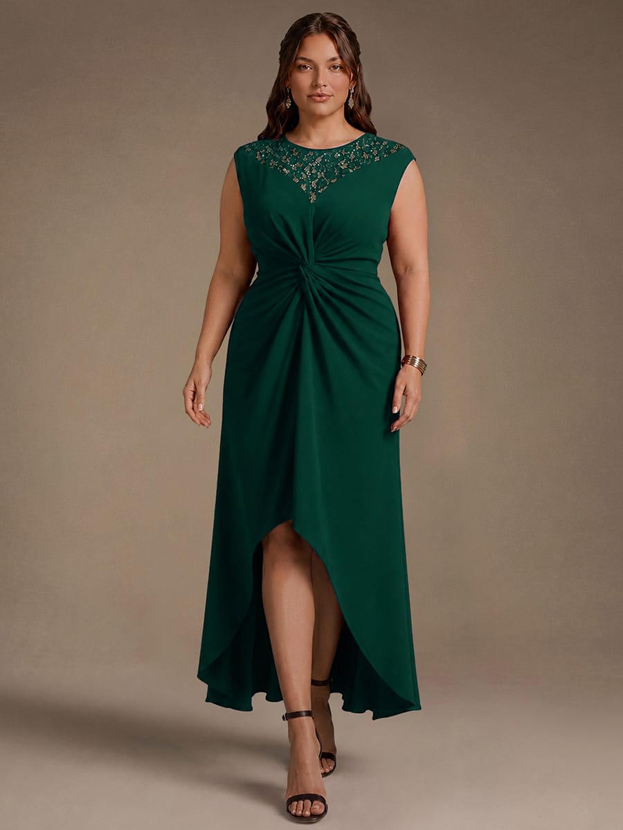 Sequin Crepe Cap Sleeve Dress #color_Dark Green