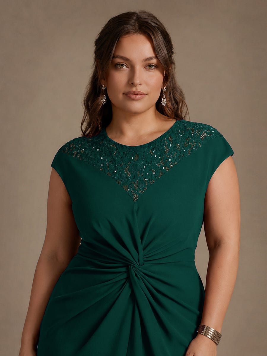 Sequin Crepe Cap Sleeve Dress #color_Dark Green