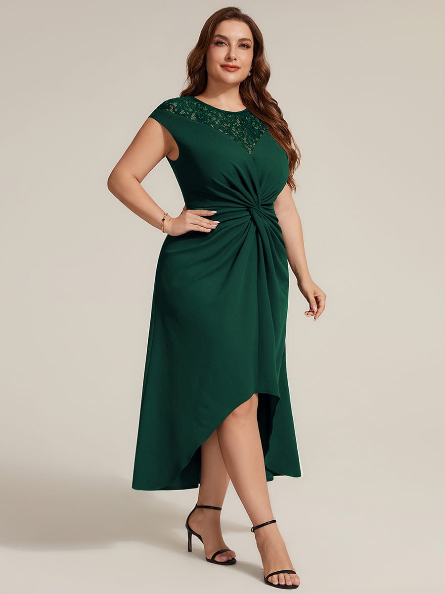 Sequin Crepe Cap Sleeve Dress #color_Dark Green