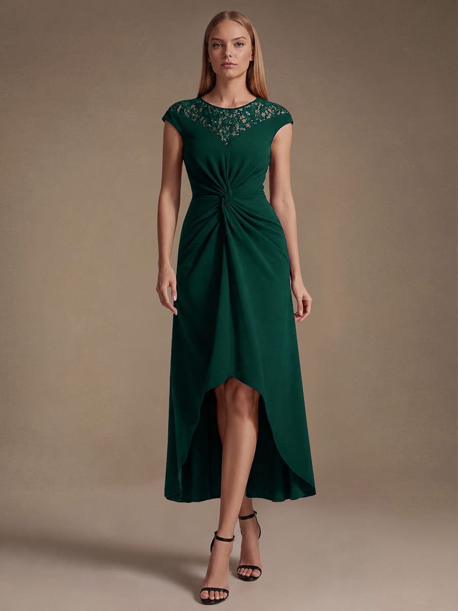 Sequin Crepe Cap Sleeve Dress #color_Dark Green