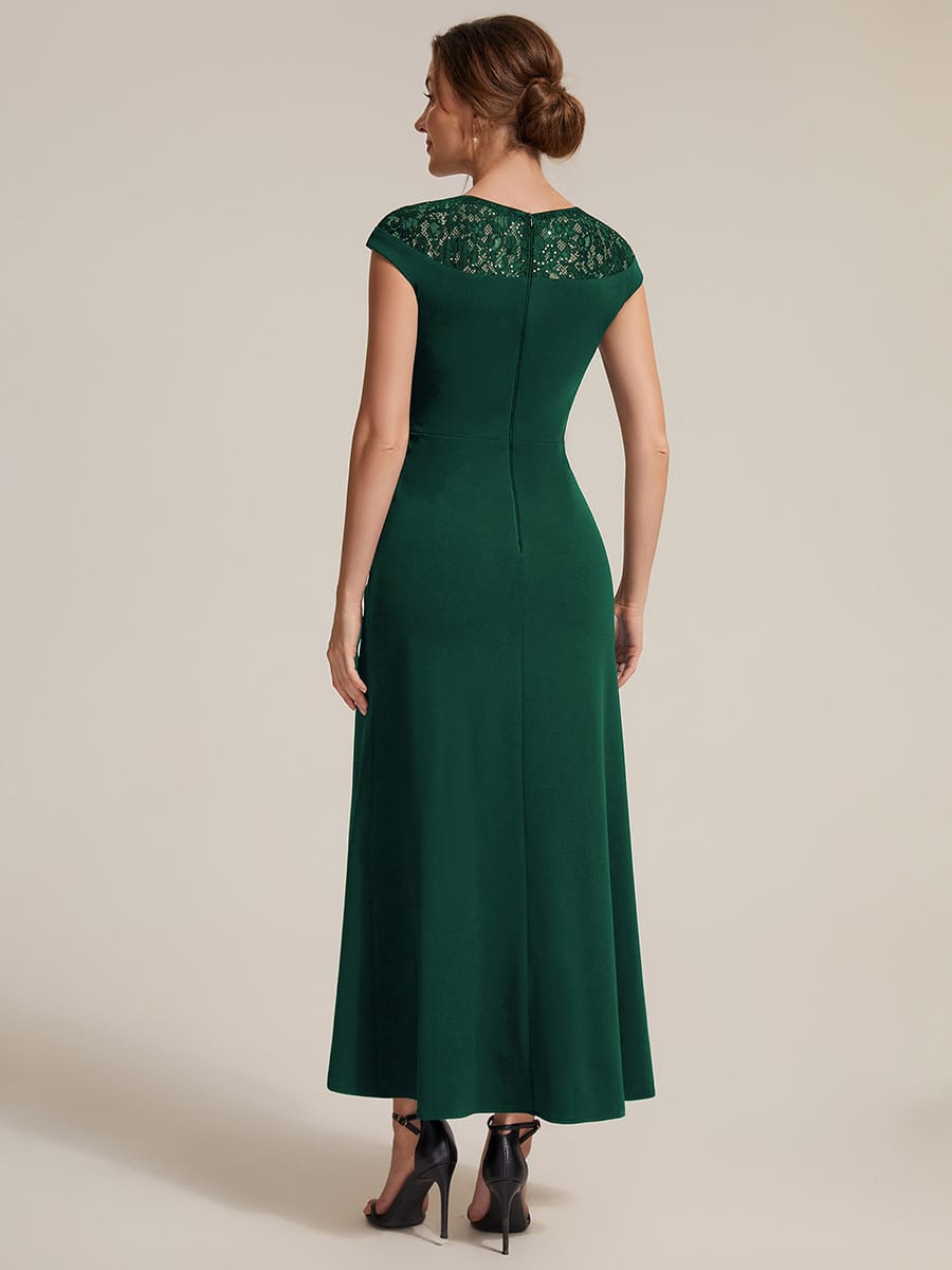 Sequin Crepe Cap Sleeve Dress #color_Dark Green