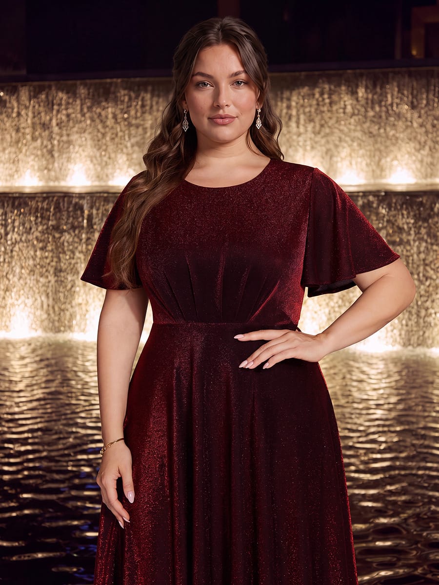 Knit Fitted Sleeve A-line Dress #color_Burgundy