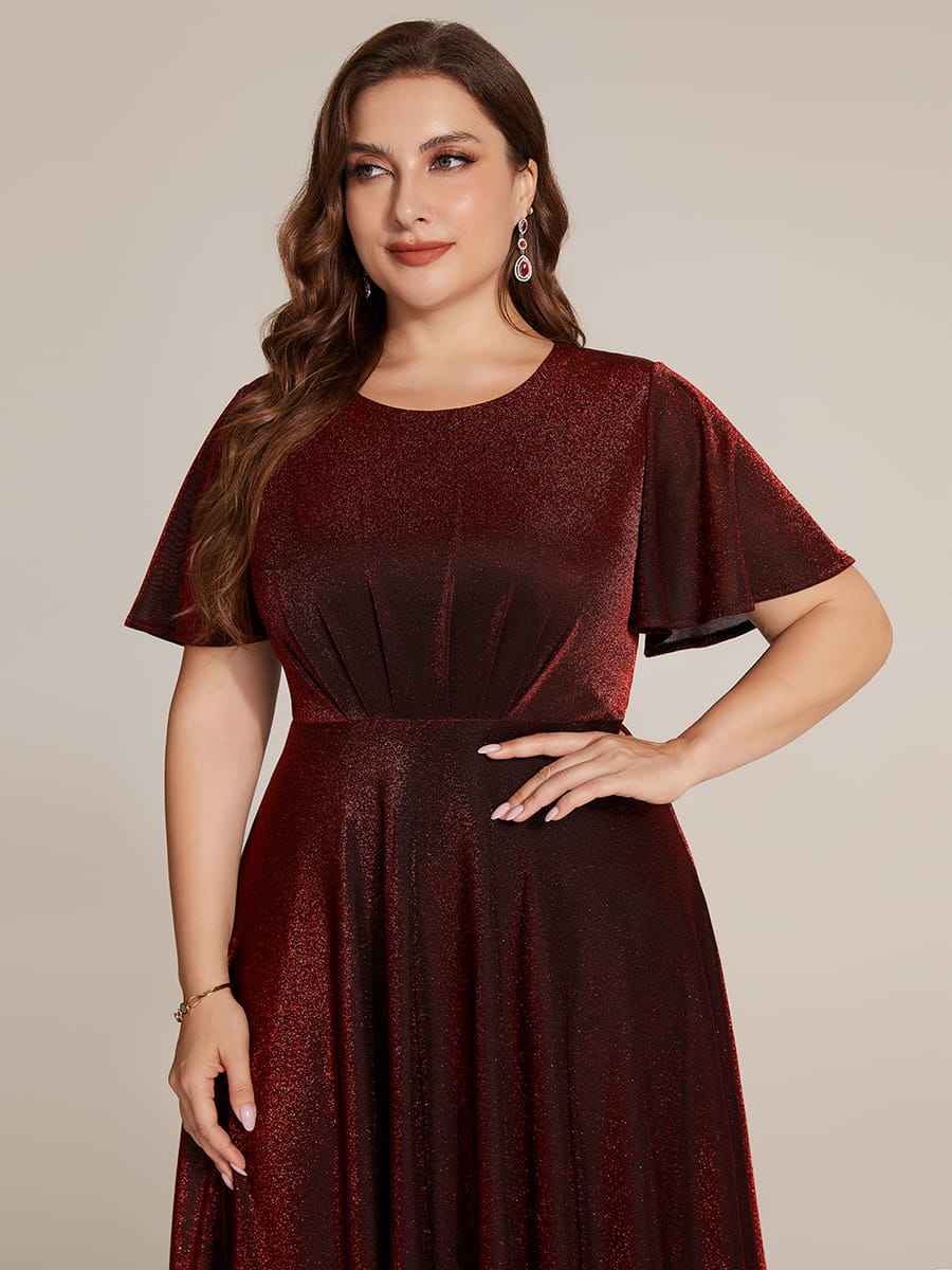 Knit Fitted Sleeve A-line Dress #color_Burgundy