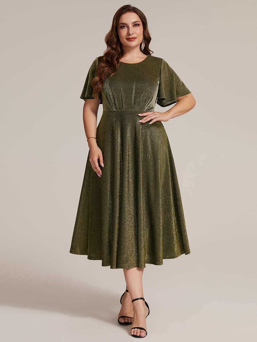 Knit Fitted Sleeve A-line Dress #color_Metallic Gold
