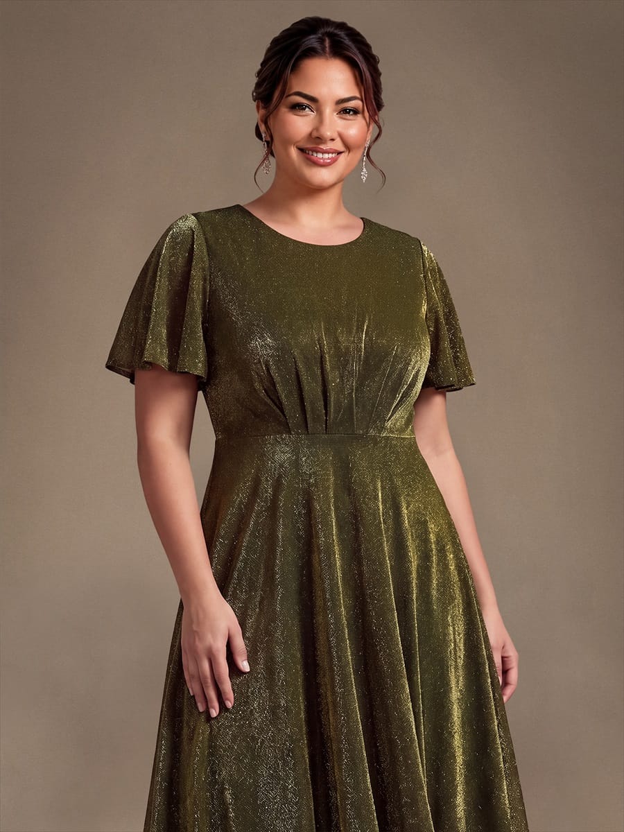 Knit Fitted Sleeve A-line Dress #color_Metallic Gold