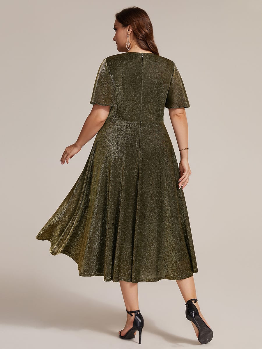 Knit Fitted Sleeve A-line Dress #color_Metallic Gold