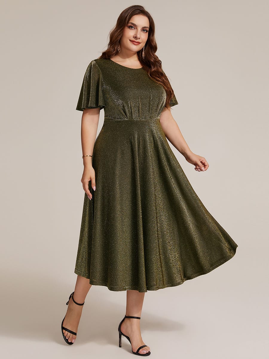 Knit Fitted Sleeve A-line Dress #color_Metallic Gold