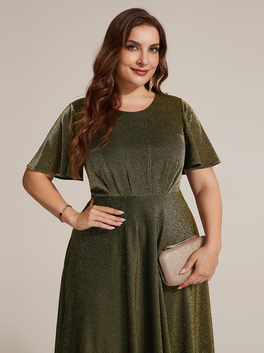 Knit Fitted Sleeve A-line Dress #color_Metallic Gold