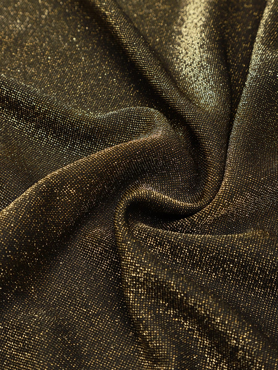 Knit Fitted Sleeve A-line Dress #color_Metallic Gold