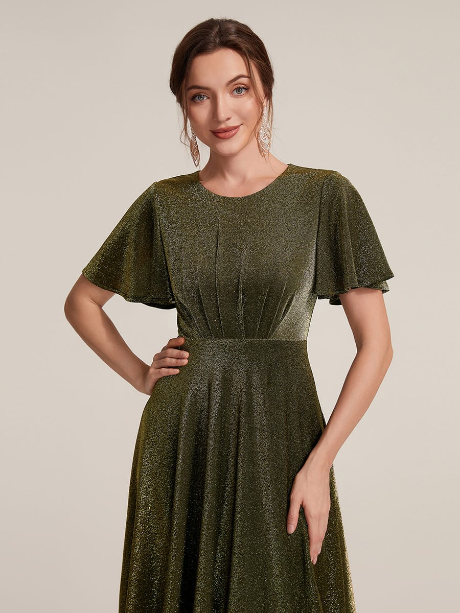 Knit Fitted Sleeve A-line Dress #color_Metallic Gold
