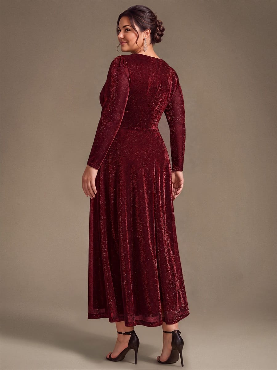 Knotted Knit Fitted Sleeve Dress #color_Burgundy