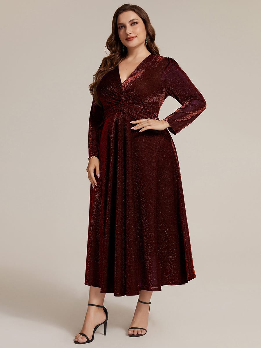 Knotted Knit Fitted Sleeve Dress #color_Burgundy