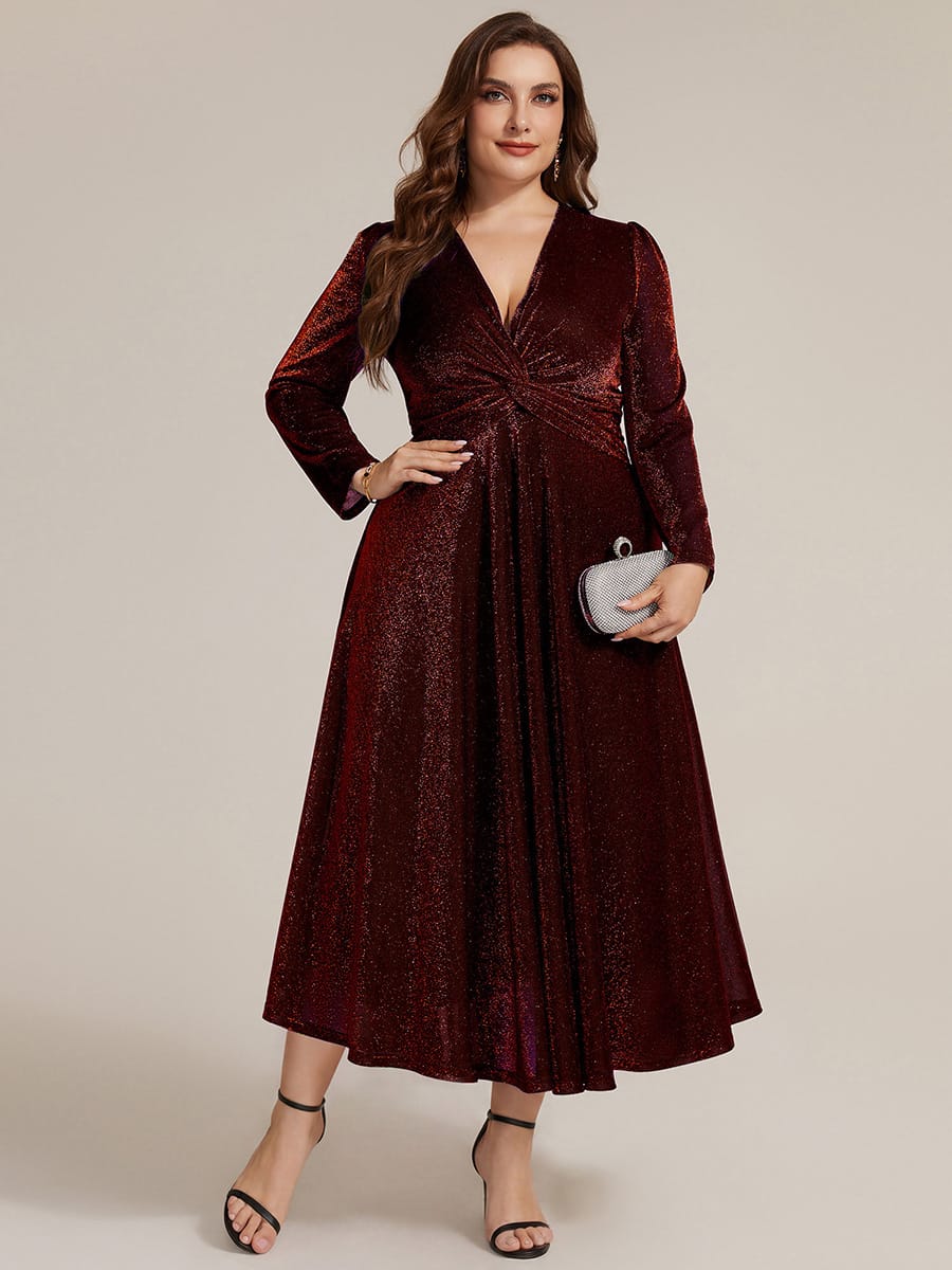 Knotted Knit Fitted Sleeve Dress #color_Burgundy