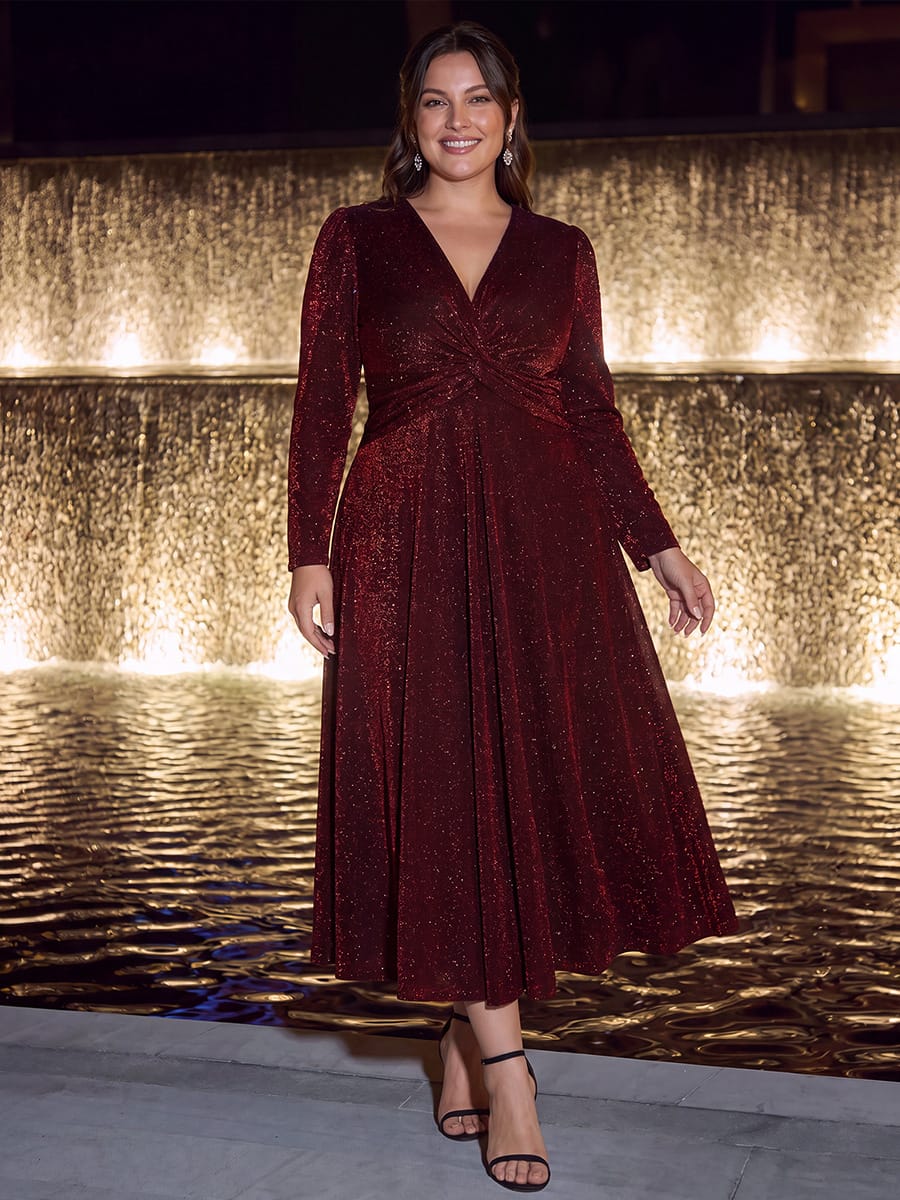 Knotted Knit Fitted Sleeve Dress #color_Burgundy