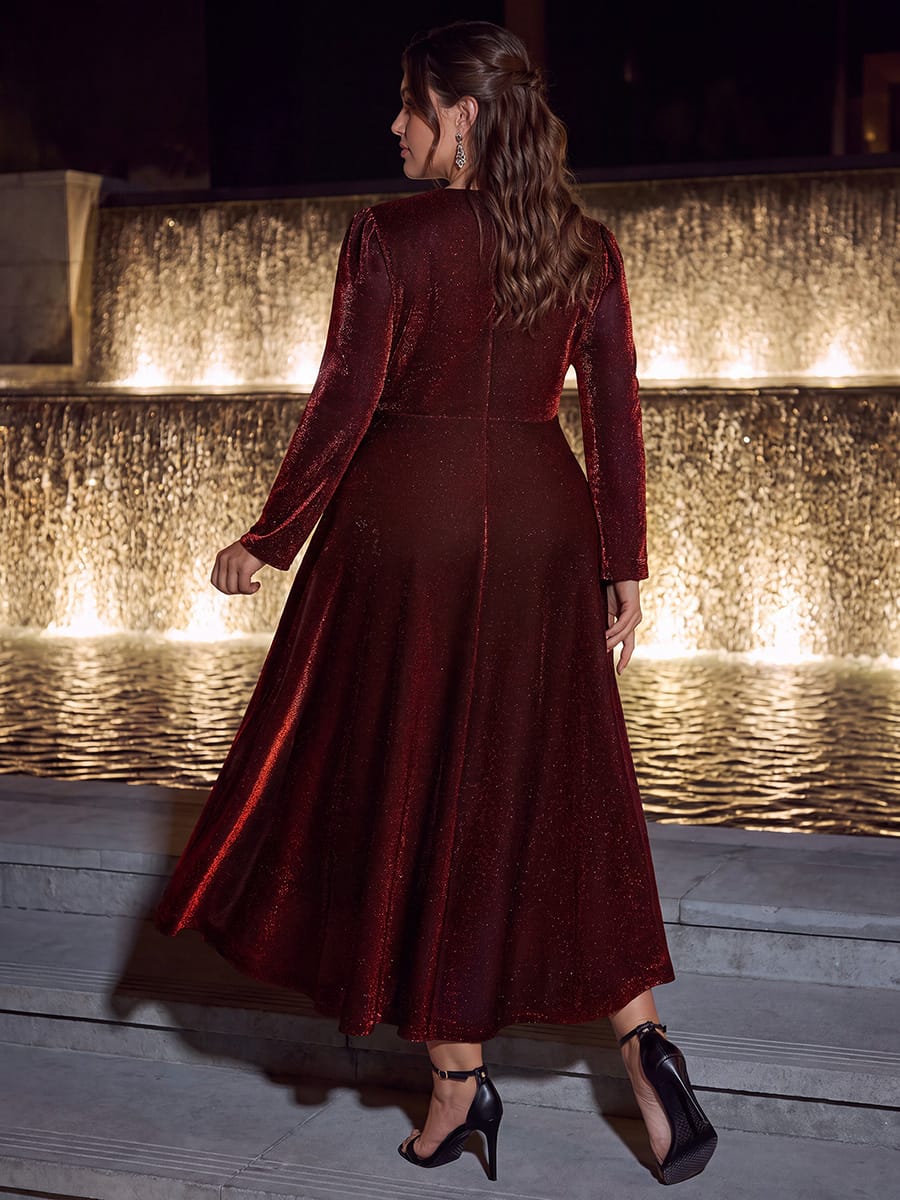 Knotted Knit Fitted Sleeve Dress #color_Burgundy