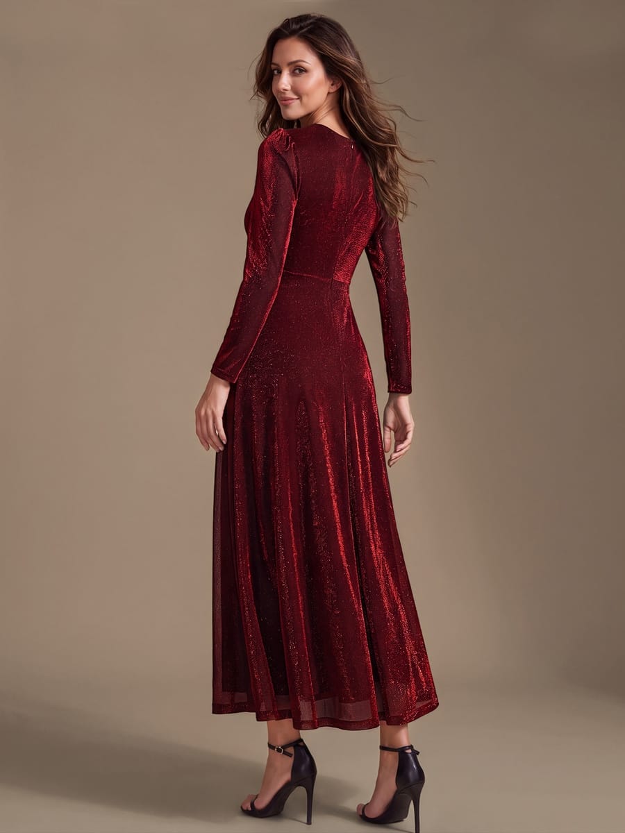 Knotted Knit Fitted Sleeve Dress #color_Burgundy
