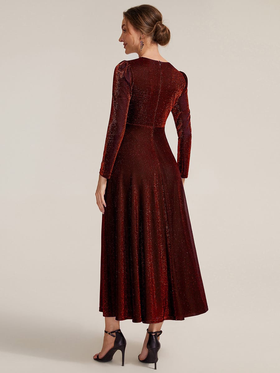Knotted Knit Fitted Sleeve Dress #color_Burgundy