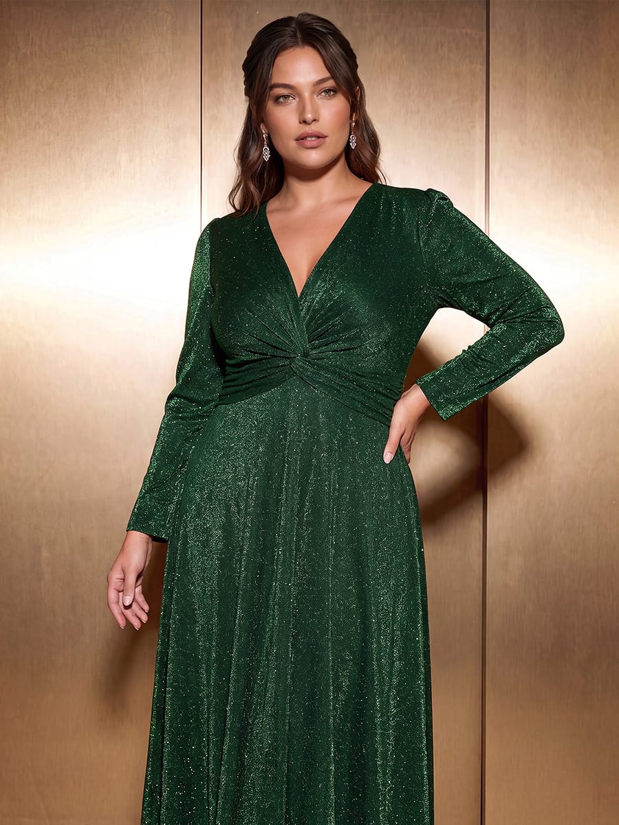 Knotted Knit Fitted Sleeve Dress #color_Dark Green