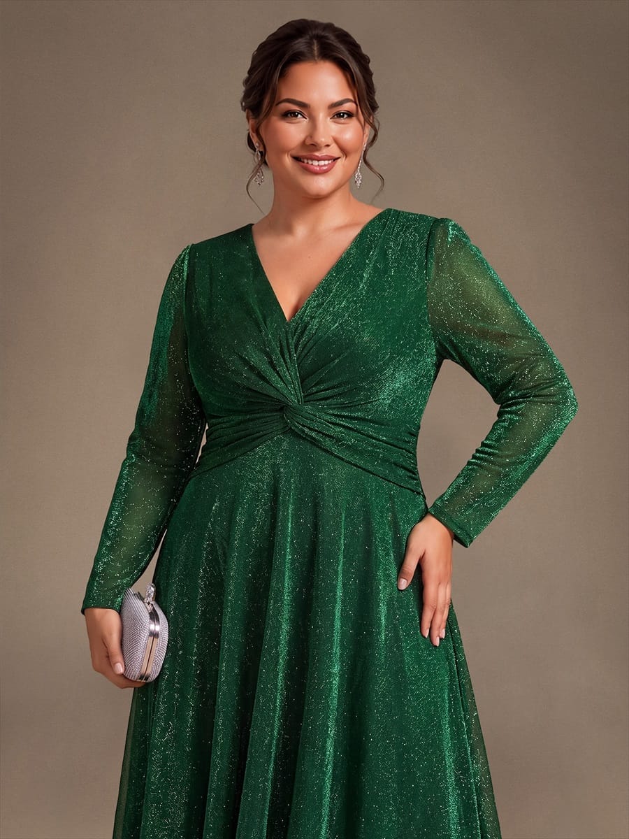 Knotted Knit Fitted Sleeve Dress #color_Dark Green