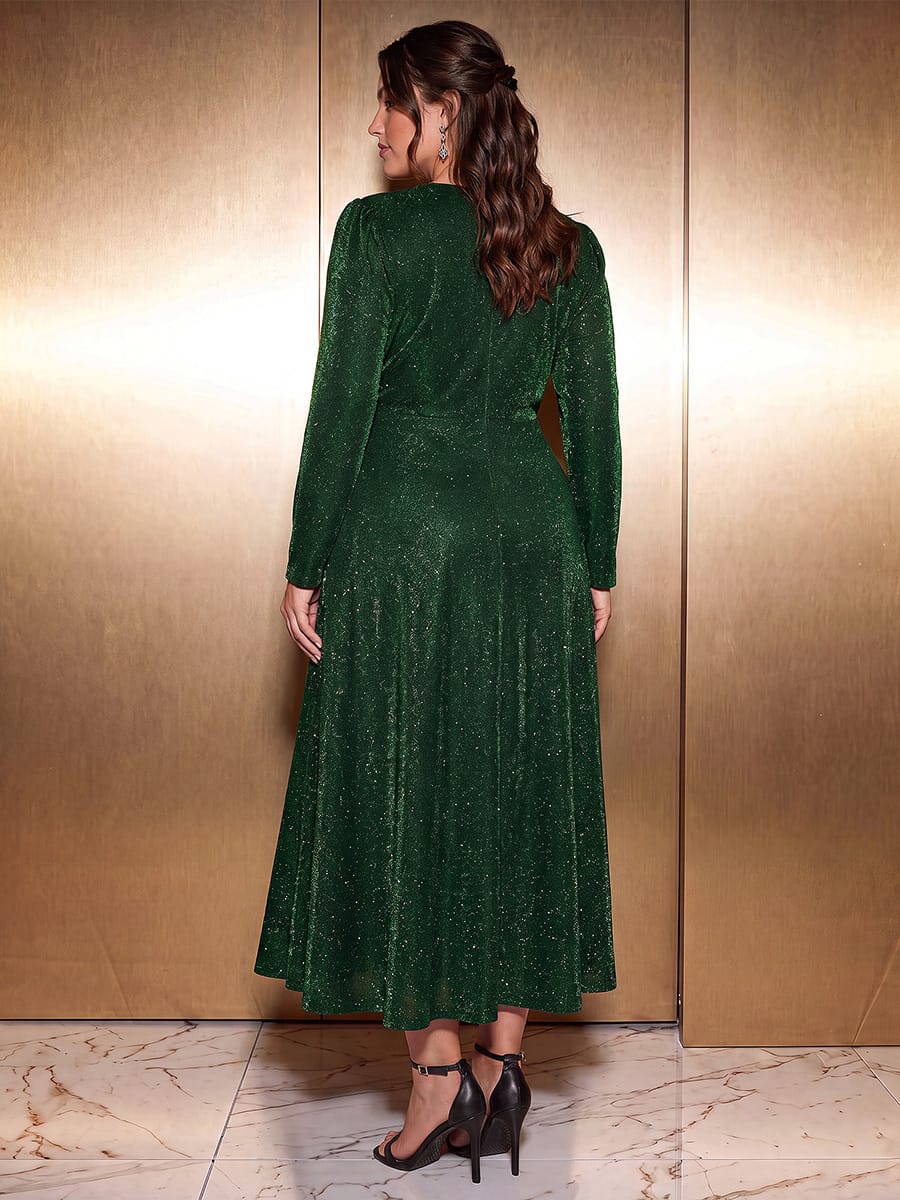 Knotted Knit Fitted Sleeve Dress #color_Dark Green