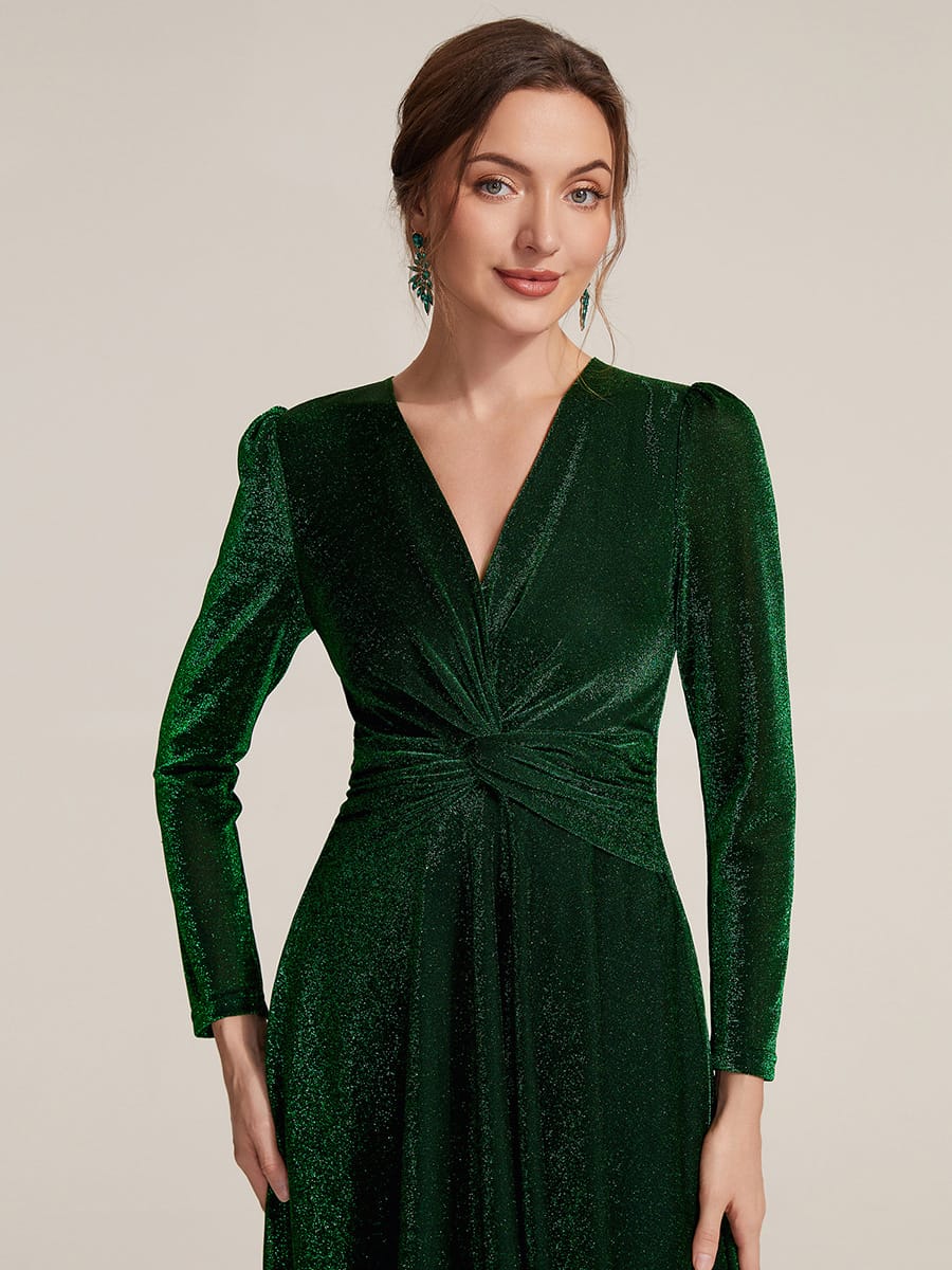 Knotted Knit Fitted Sleeve Dress #color_Dark Green