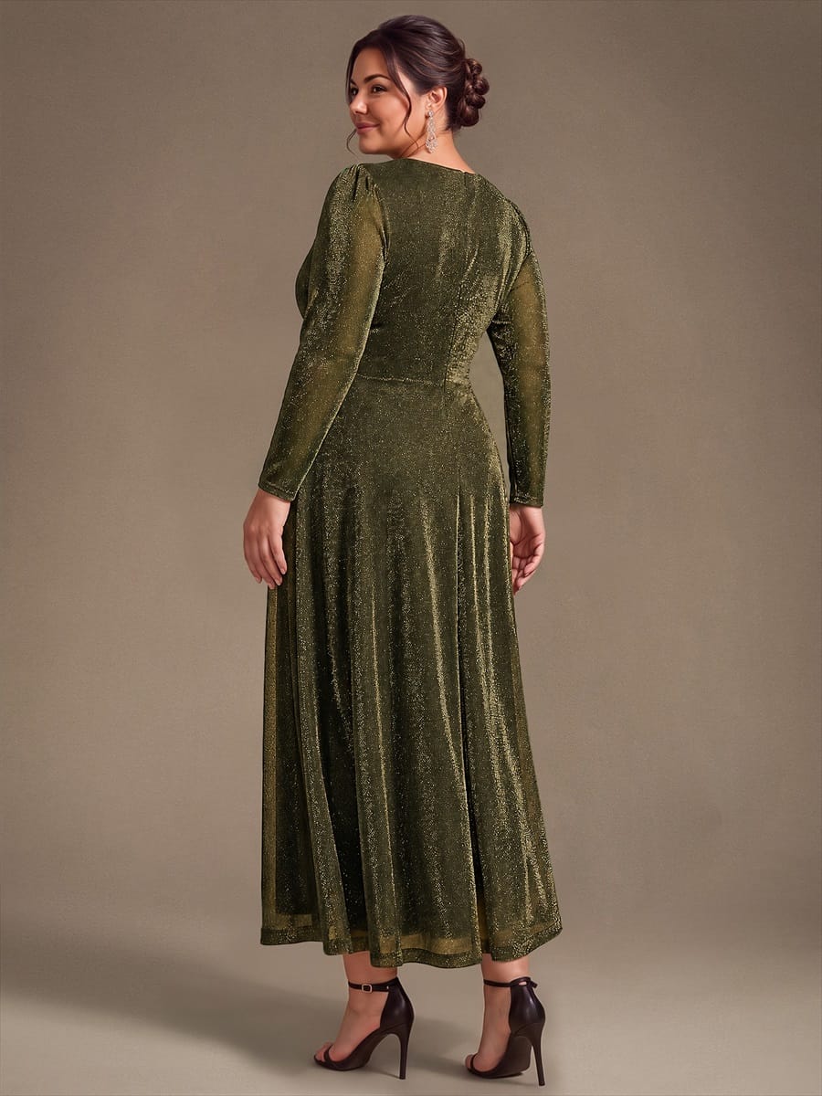 Knotted Knit Fitted Sleeve Dress #color_Metallic Gold