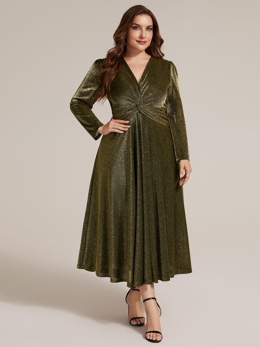 Knotted Knit Fitted Sleeve Dress #color_Metallic Gold