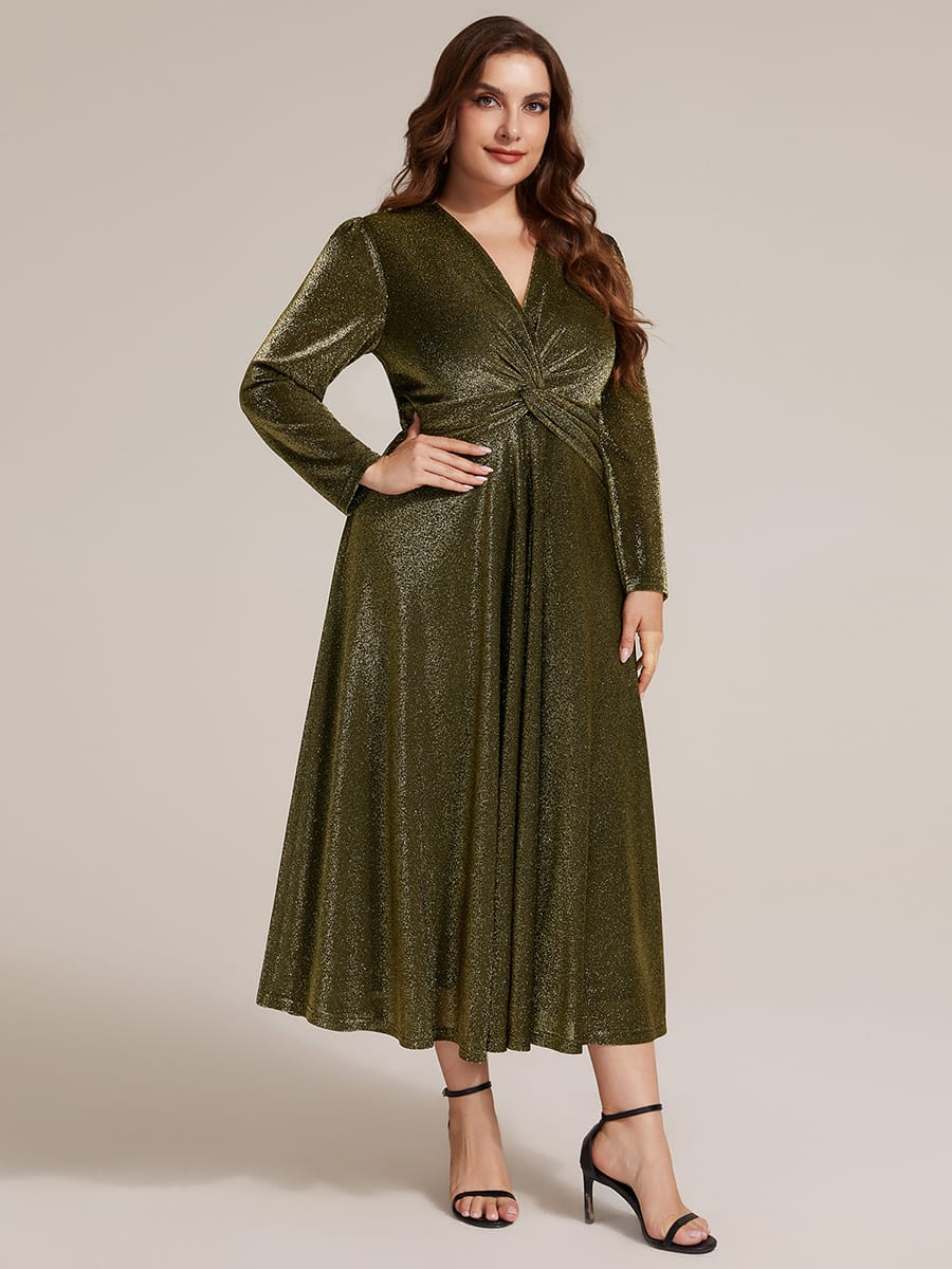 Knotted Knit Fitted Sleeve Dress #color_Metallic Gold