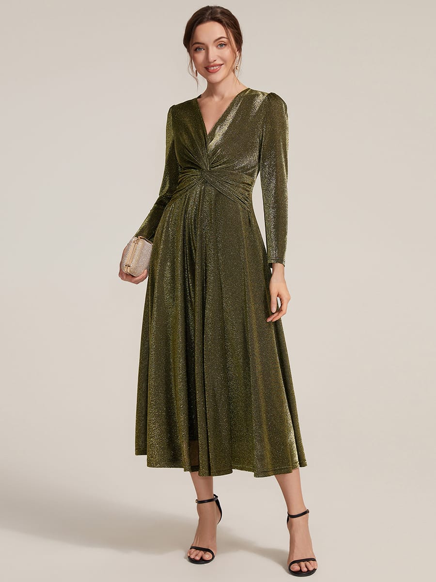Knotted Knit Fitted Sleeve Dress #color_Metallic Gold