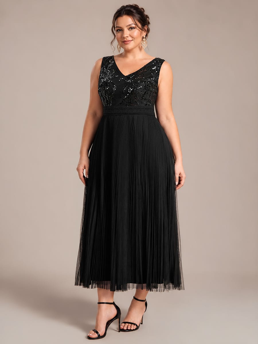 Sequin Tulle Sleeveless Dress #color_Black