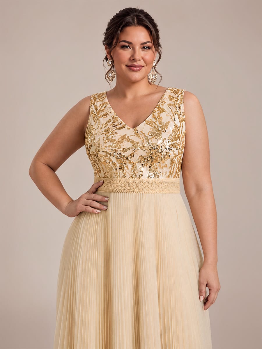 Sequin Tulle Sleeveless Dress #color_Gold