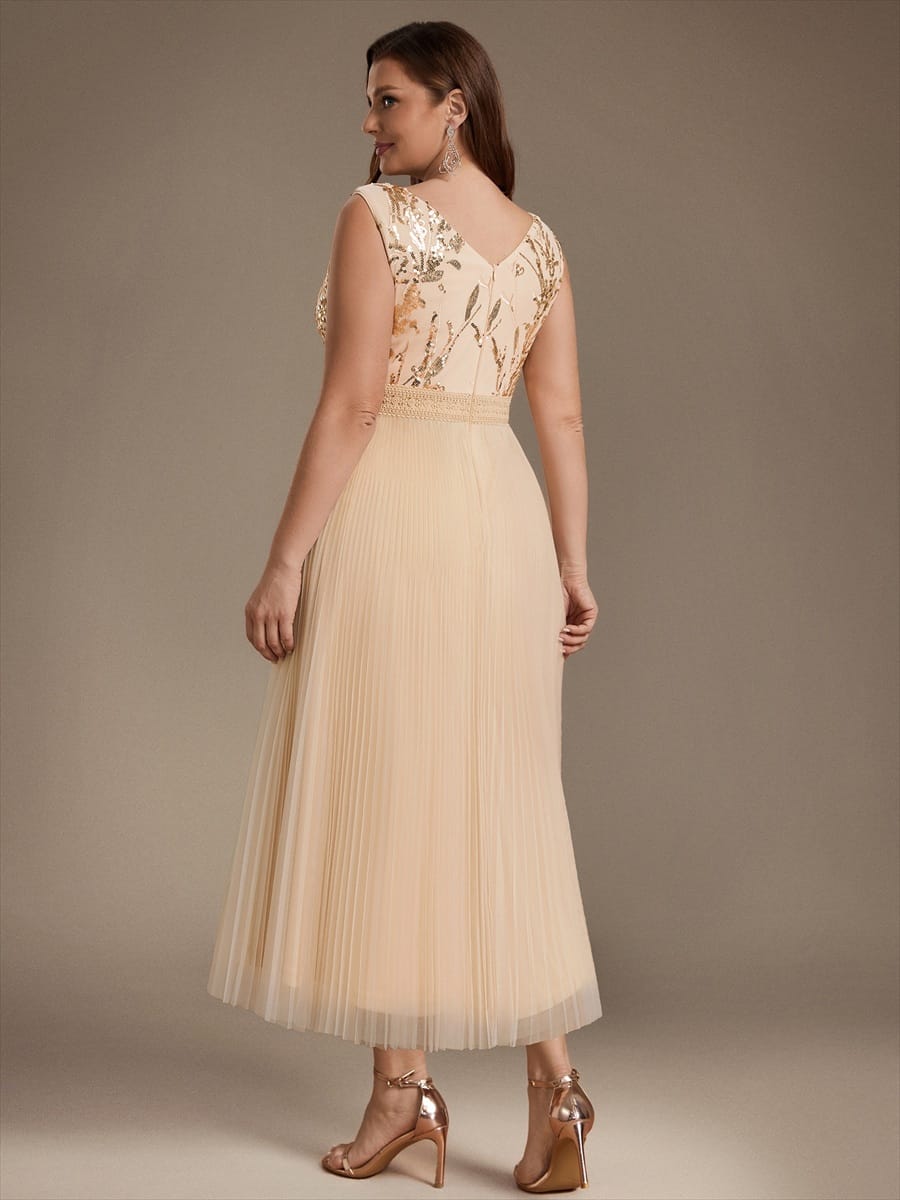 Sequin Tulle Sleeveless Dress #color_Gold