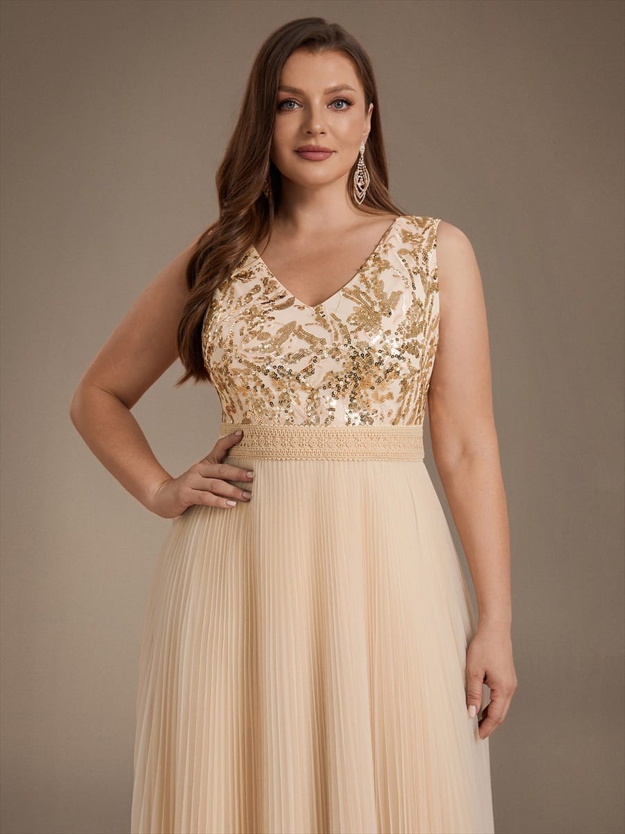 Sequin Tulle Sleeveless Dress #color_Gold