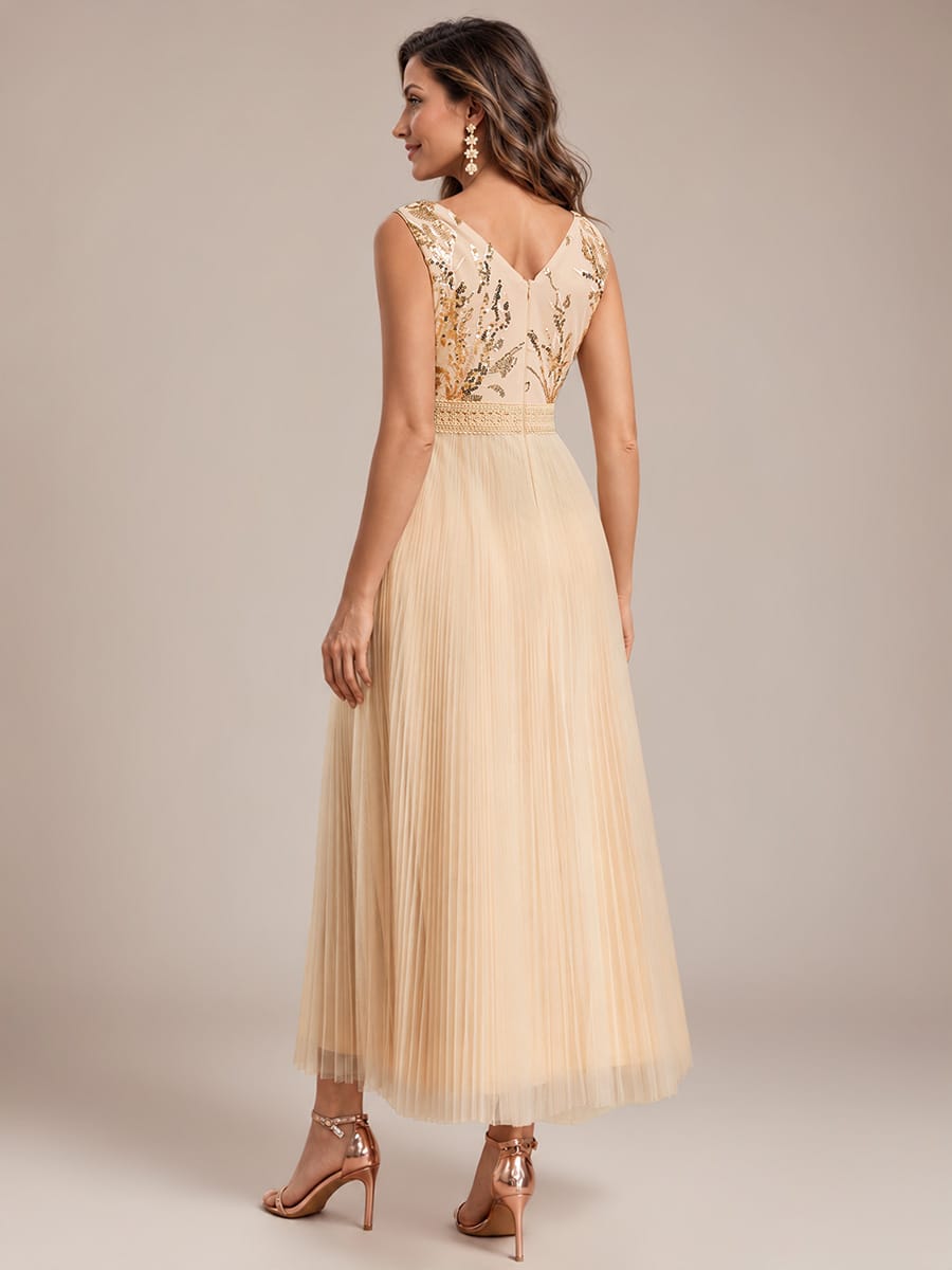 Sequin Tulle Sleeveless Dress #color_Gold