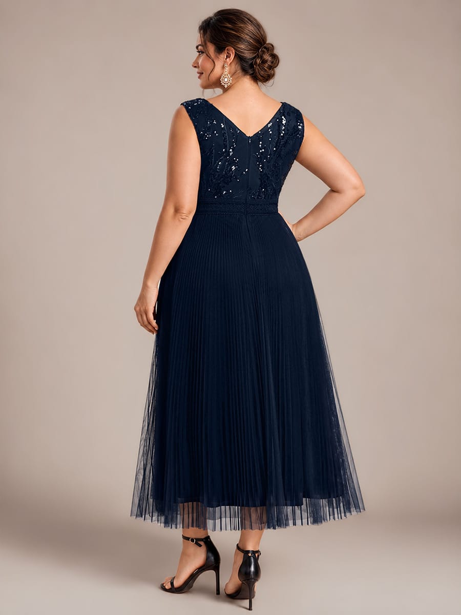 Sequin Tulle Sleeveless Dress #color_Navy Blue