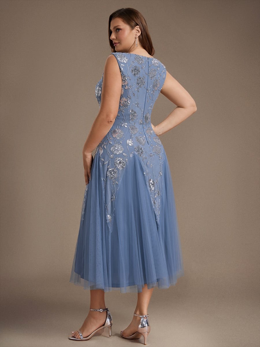 Beaded Sequin Sleeveless Dress #color_Dusty Blue