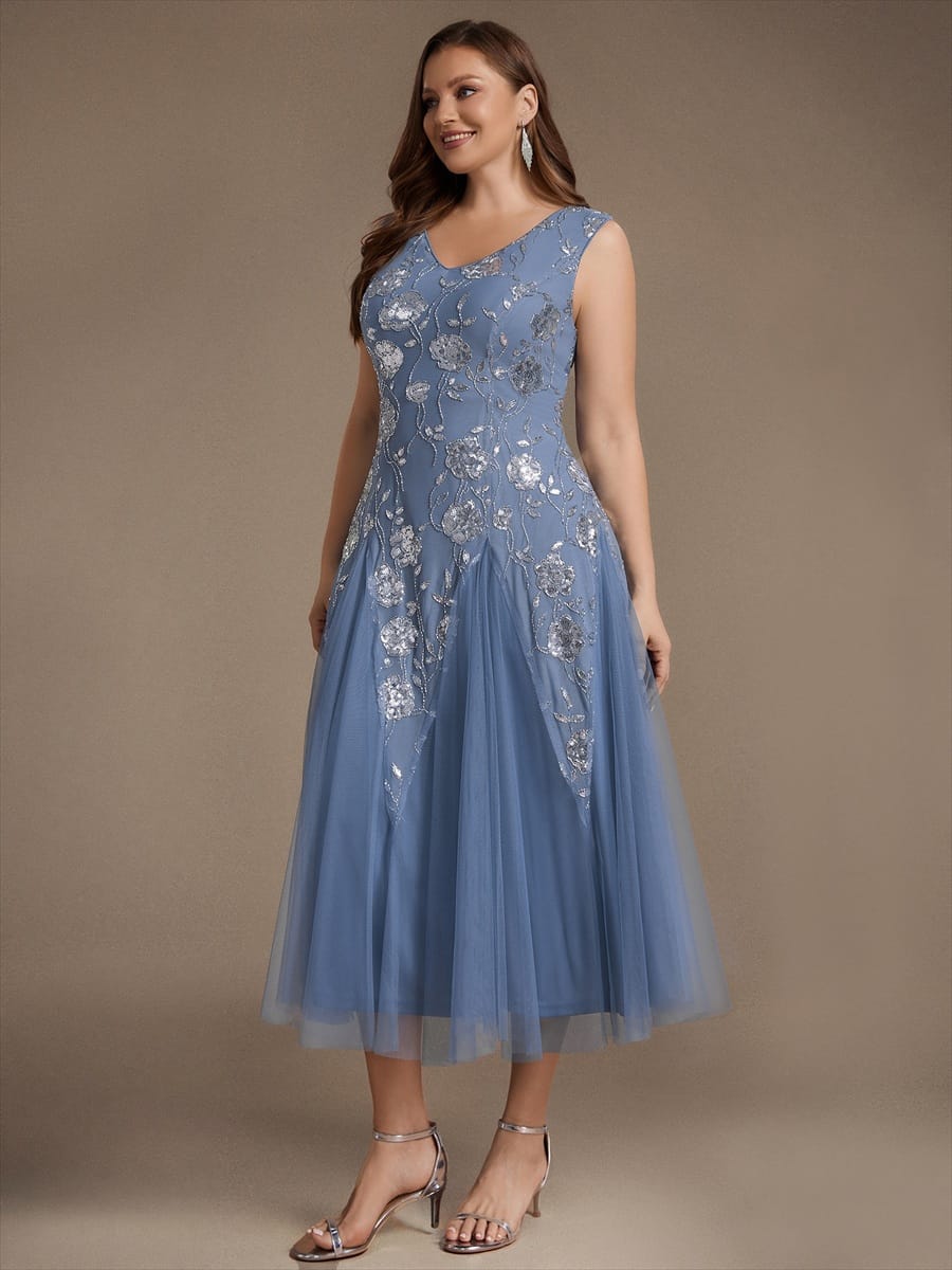 Beaded Sequin Sleeveless Dress #color_Dusty Blue