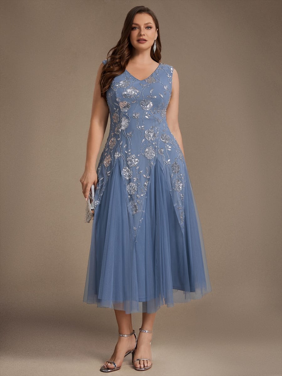 Beaded Sequin Sleeveless Dress #color_Dusty Blue