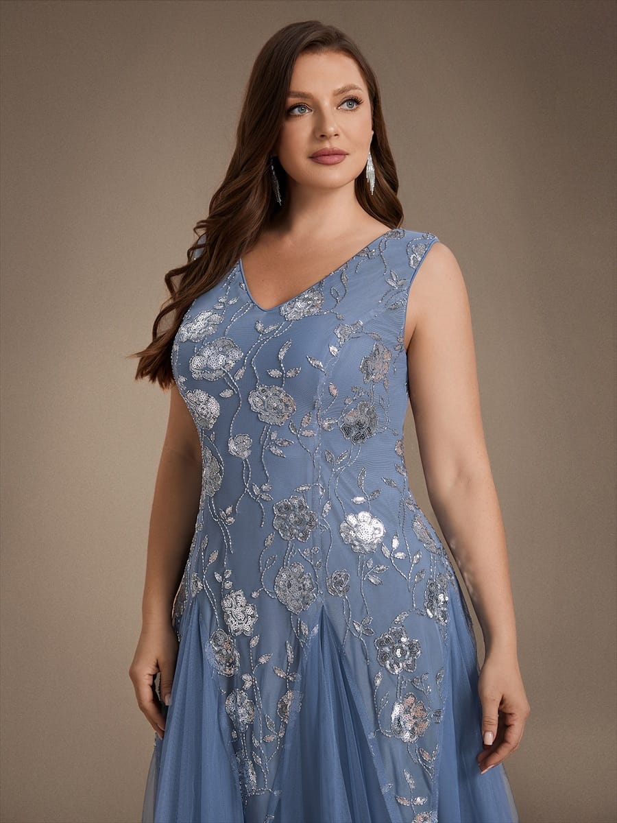 Beaded Sequin Sleeveless Dress #color_Dusty Blue